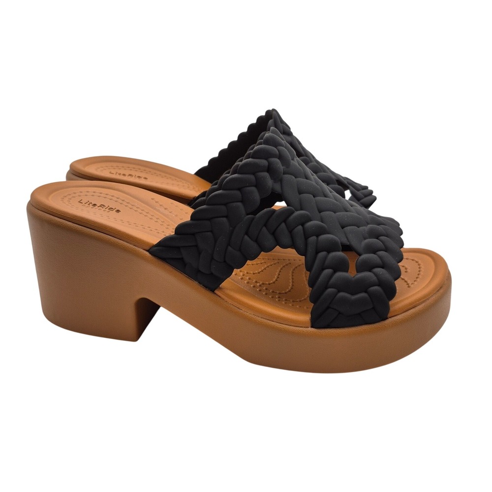 Crocs Brooklyn Woven Slide Heel Platform Sandals Noir Black Women's Size 9 Shoes